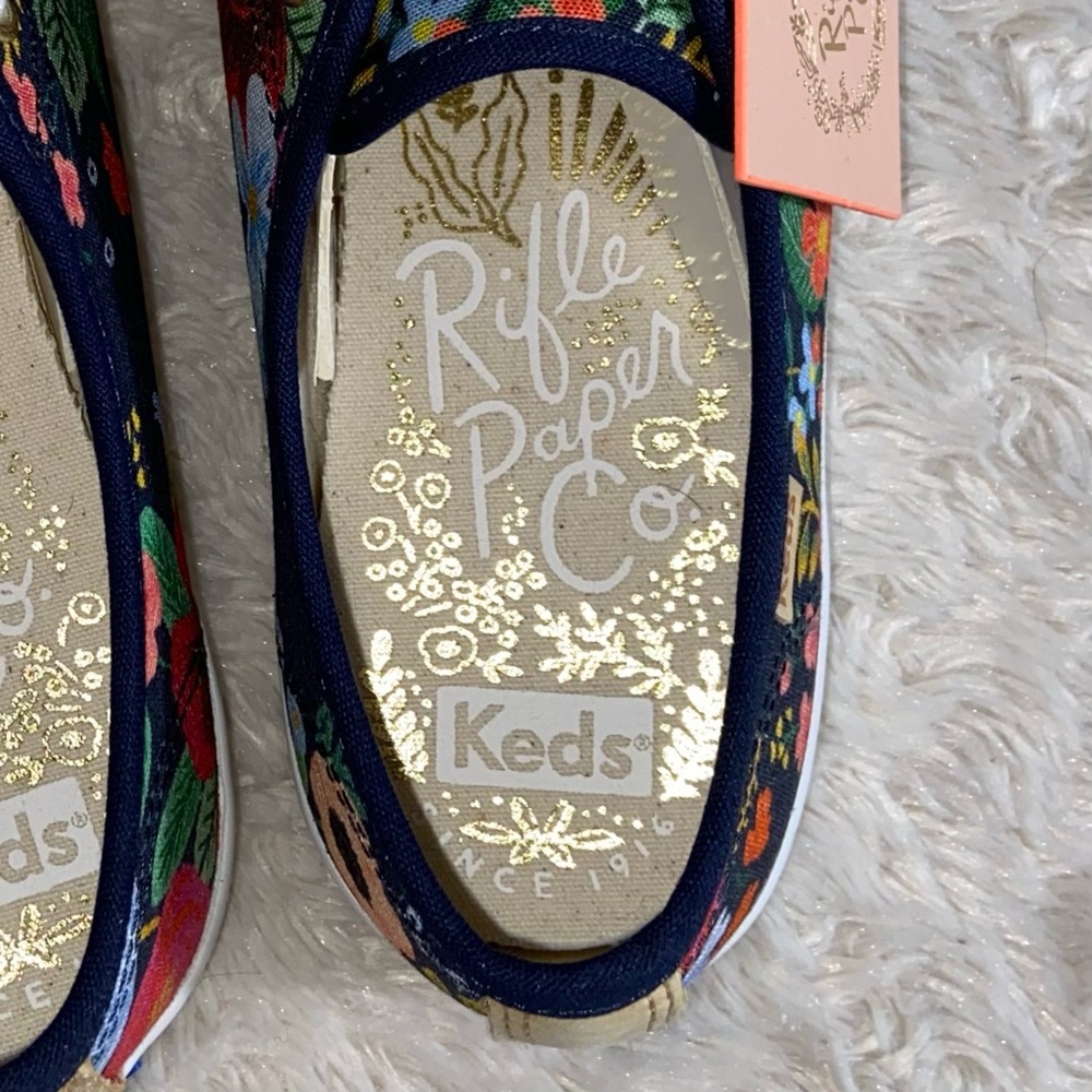 NEW Rifle Paper Co x Keds Kick Start Wild Rose Canvas Sneakers Navy Floral 7.5 - Picture 11 of 13